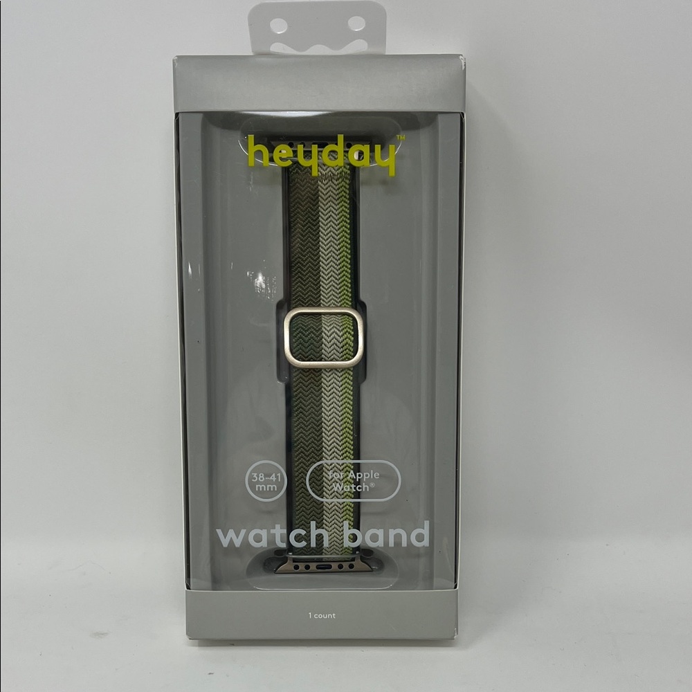 HEYDAY APPLE WATCH BAND GREEN STRIPE FABRIC BRUSH SILVER 38-41 MM NEW